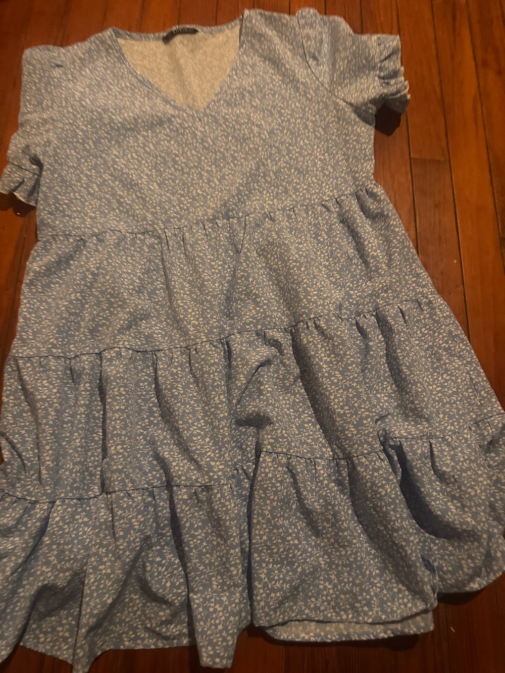 Chic Nation Light Blue Floral V-Neck Tiered Mini Dress - Picture 2 of 4